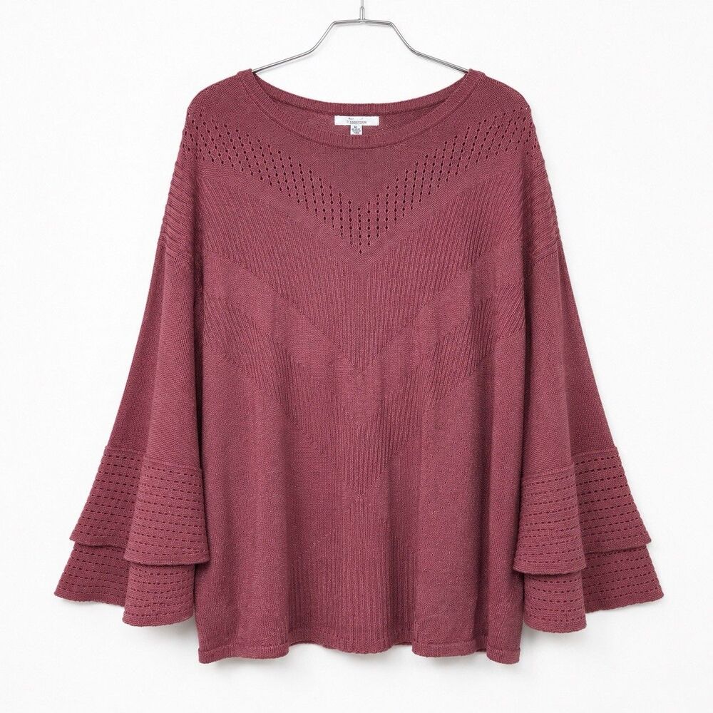 89th & Madison Women’s Long Bell Sleeve Pointelle Sweater Rose Size Medium NWT